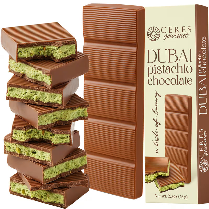 Gudkor Dubai Chocolate Bar ‒ 2.3 oz | Milky Crispy Chocolate with Crunchy Kunafa & Rich Pistachio Paste
