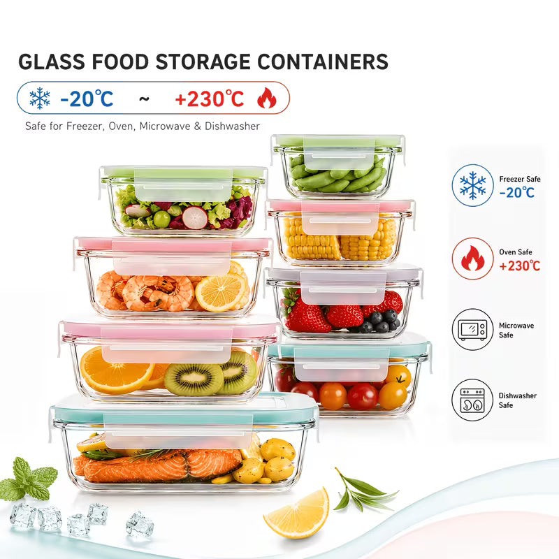 Gudkor 16pcs Glass Container Seal Food Storage Box